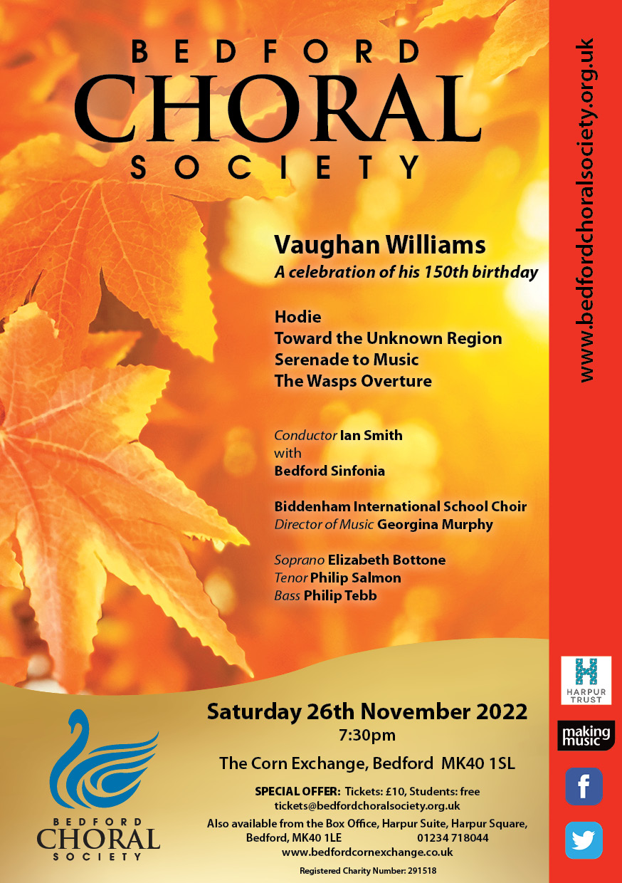 Vaughan Williams concert, in celebration of his 150th birthday
